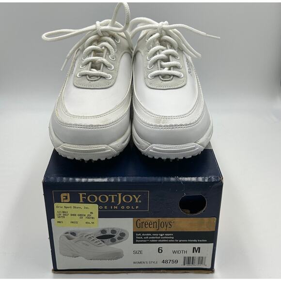 NWD FootJoy GreenJoys Womens Size 6 White Leather Golf Shoes Cleats Lace Up - Picture 3 of 11